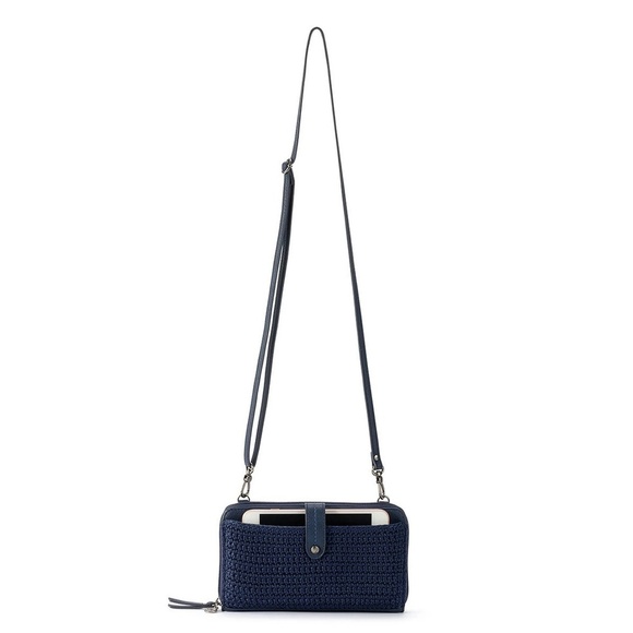 THE SAK Iris Smartphone Crossbody Navy Blue Crochet Purse Shoulder Bag Handbag - Picture 1 of 14
